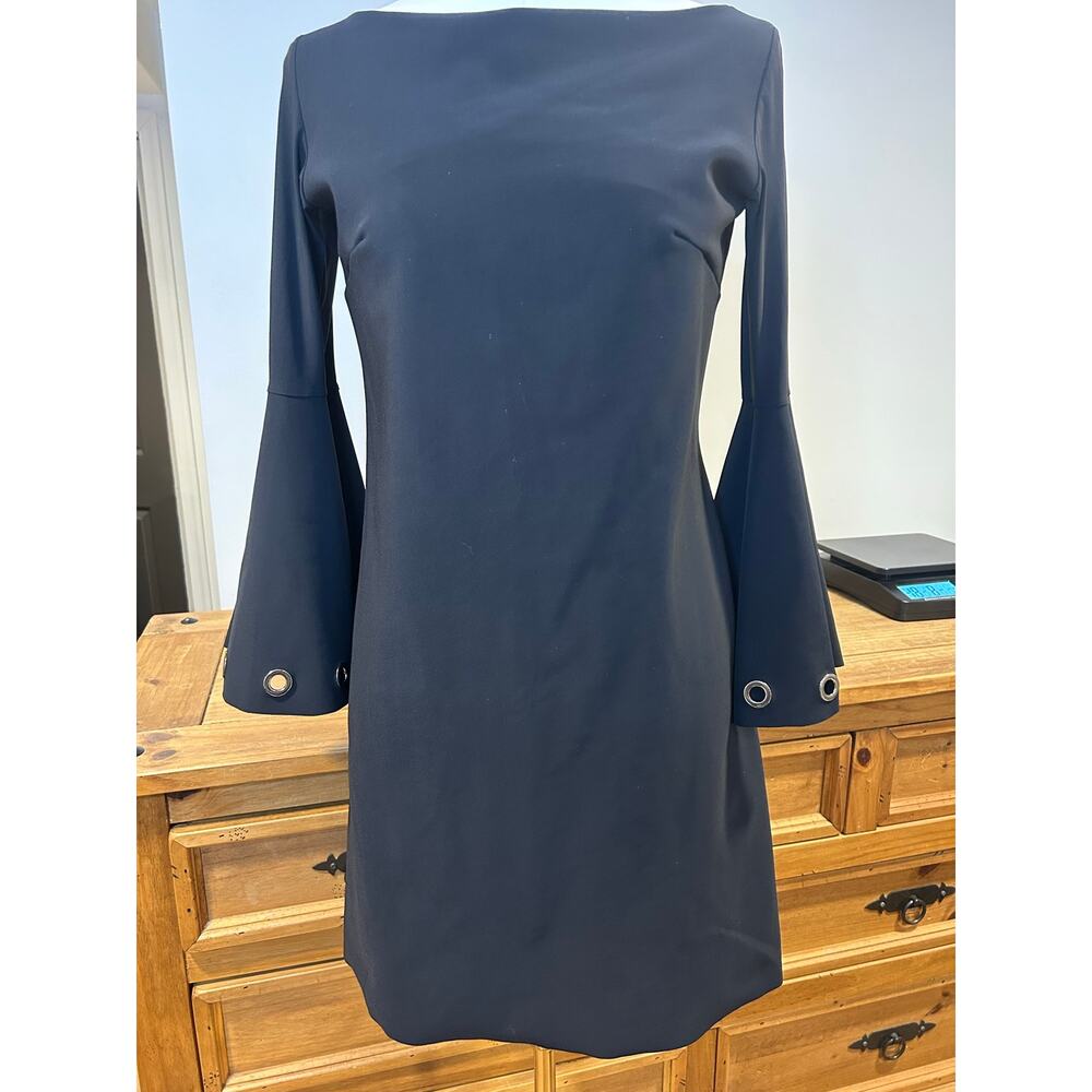 CHIARA BONI La Petite Robe Sz L/44 Made In Italy Black Dres Bell Sleeve Grommet